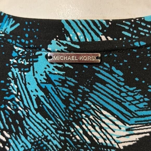 Michael Kors Cold Shoulder Blue and Black and White Mini Dress - Picture 4 of 11